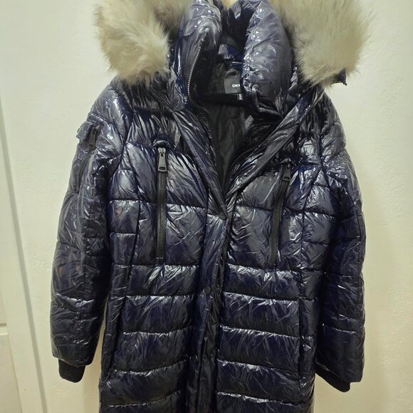 DKNY Long Quilted coated shell hooded coat - Picture 3 of 4